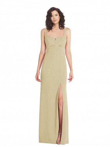 Wide Strap Slash Cutout Empire Formal Crepe Bridesmaid Dress / Prom Dress with Front Slit Glasgow