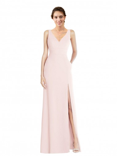 Square Neck Low Back A-Line Bridesmaid Dress / Prom Dress with Front Slit and Pockets Glasgow