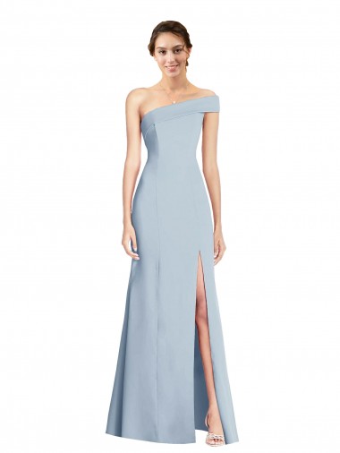 Asymmetrical Off the Shoulder Cuff Trumpet Formal Crepe Bridesmaid Dress / Prom Dress With Front Slit Glasgow
