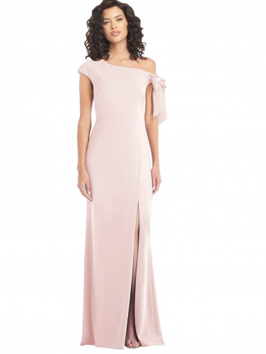 Off the Shoulder Tie Detail Trumpet Formal Crepe Bridesmaid Dress / Prom Dress with Front Slit Glasgow