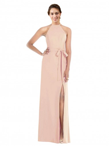 Halter Criss Cross Cutout Back Maxi Formal Crepe Bridesmaid Dress / Prom Dress Glasgow