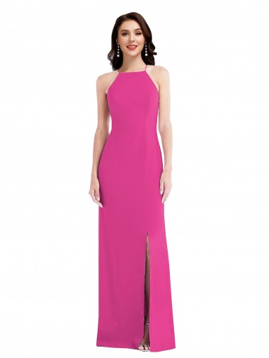 Open Back High Neck Halter Trumpet Formal Crepe Bridesmaid Dress / Prom Dress Glasgow