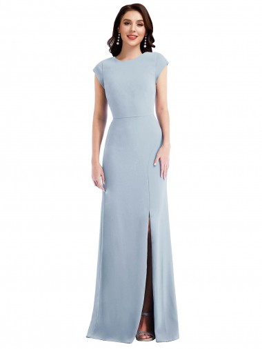 Cap Sleeve Open Back Trumpet Formal Crepe Bridesmaid Dress / Prom Dress with Front Slit Glasgow