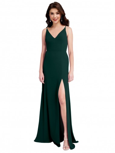 Slim A-Line V-Neck Full Length Formal Crepe Bridesmaid Dress / Prom Dress with Side Slit Glasgow