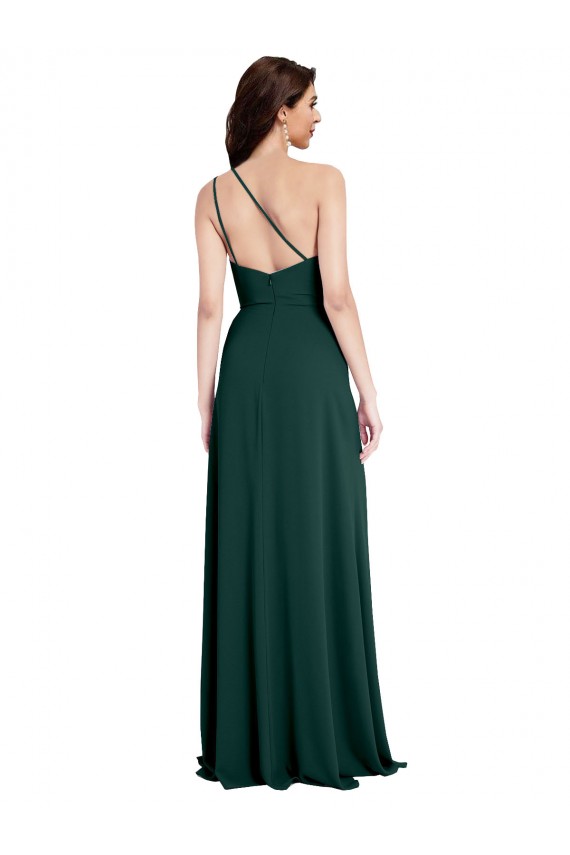A-Line Slim One Shoulder Formal Crepe Bridesmaid Dress / Prom Dress with Asymmetrical Straps and Side Slit
