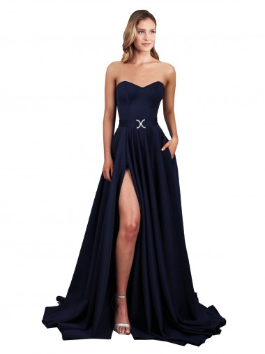Sweetheart Neckline Low Back Long Formal Crepe Bridesmaid Dress / Prom Dress with High Leg Spit Glasgow