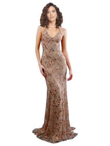 Floral Patterned Backless V-Neckline Sequin Formal Bridesmaid Dress / Prom Dress Glasgow