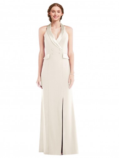 Halter Tuxedo Maxi Bridesmaid Dress / Prom Dress with Front Slit Glasgow