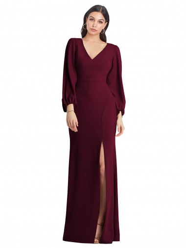 Long Puff Sleeve V-Neck Trumpet Bridesmaid Maxi Dress Glasgow