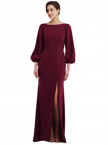 Bishop Sleeve Open Back Trumpet Formal Crepe Bridesmaid Dress / Prom Dress with Scarf Tie Glasgow