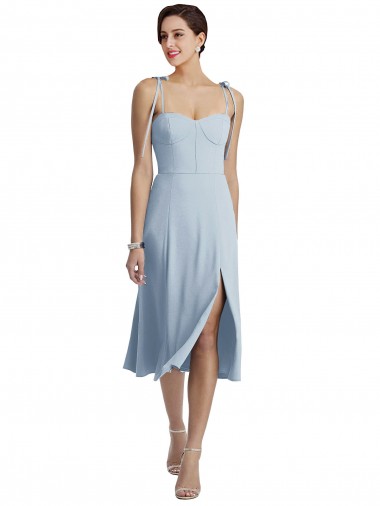 Midi Cocktail Length Bustier Crepe Bridesmaid Dress / Prom Dress with Back Bow Straps Glasgow