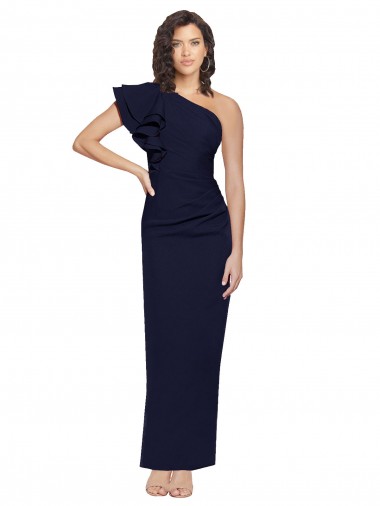 Ruched Floor Length Long Formal Crepe Bridesmaid Dress / Prom Dress with Shoulder Ruffles Glasgow