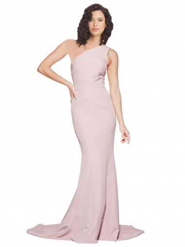 Long Sweep Train One Shoulder Crepe Bridesmaid Dress / Prom Dress with Side Leg Split Glasgow