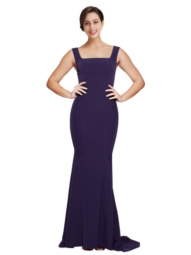 Square Neck Long Sweep Train Crepe Bridesmaid Dress / Prom Dress with Thick Straps Glasgow
