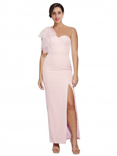 One Shoulder Tulle Overlay Sweetheart Neckline Long Formal Crepe Bridesmaid Drss with Thigh Split Glasgow