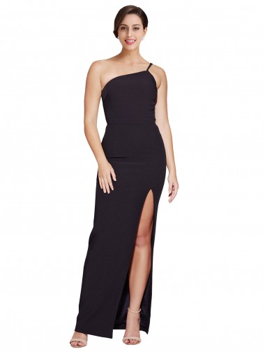 Long Floor Length Formal Crepe Bridesmaid Dress / Prom Dress with Side Split and One Strap Glasgow