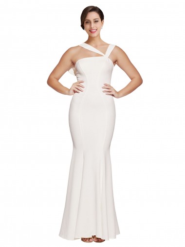 Full Length Square Neck Formal Crepe Bridesmaid Dress / Prom Dress with Asymmetrical Straps and Bow Back Glasgow