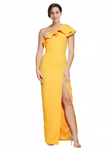One Shoulder Floor Length Formal Crepe Bridesmaid Dress / Prom Dress with Thigh High Split Glasgow