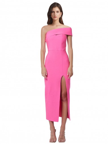 One Shoulder Neckline Short Midi Length Formal Crepe Bridesmaid Dress / Cocktail Prom Dress Glasgow