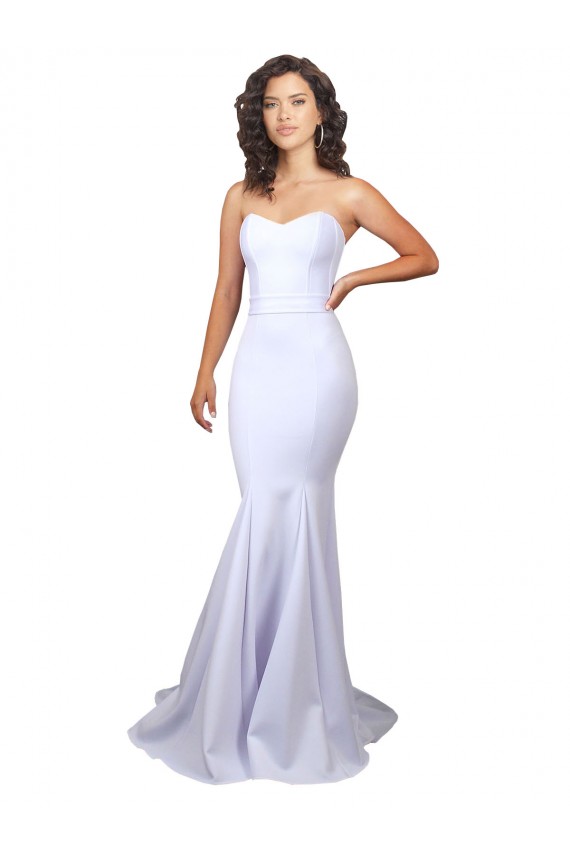 Simple Long Strapless Sweetheart Mermaid Crepe Beach Wedding Dress