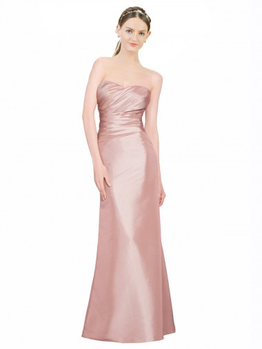 Long Strapless Formal Stretch Satin Bridesmaid Dress / Prom Dress with Pleats and Low Back Glasgow