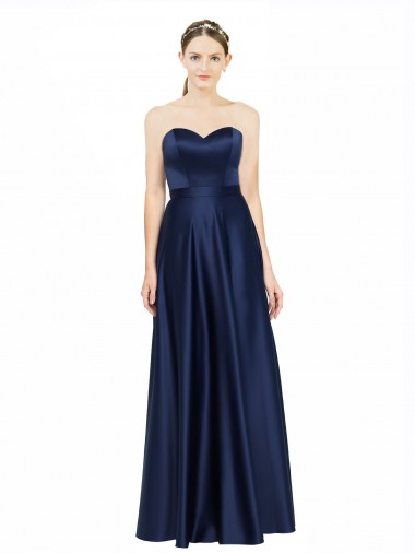 Floor Length Sweetheart Neckline Formal Stretch Satin Bridesmaid Dress with Belt Glasgow