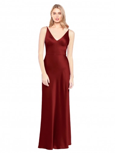 Full Length Long Formal Stretch Satin Slip Bridesmaid Dress / Prom Dress V-Back Glasgow