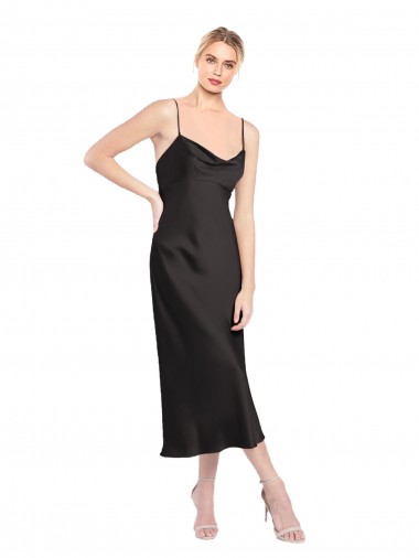 Cowl Neck Midi Length Short Cocktail Formal Stretch Satin Slip Bridesmaid Dress / Prom Dress Glasgow