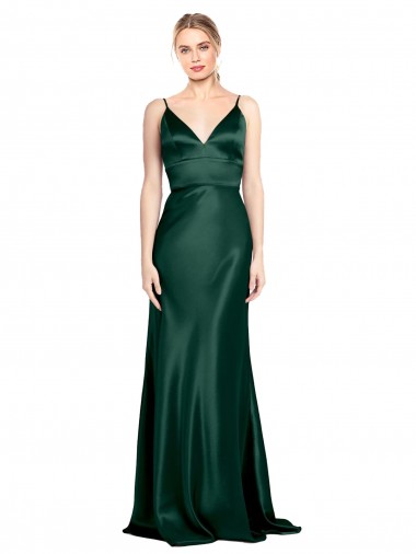 High V-Neck Long Full Length Sheath Formal Stretch Satin Bridesmaid Dress / Prom Dress Glasgow