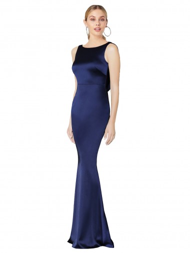 Sheath High Neck Formal Stretch Satin Bridesmaid Dress / Prom Dress Low Back Glasgow