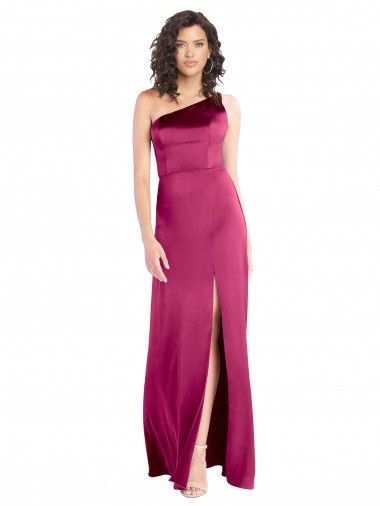 Sleek One Shoulder A-Line Long Formal Stretch Satin Bridesmaid Dress / Prom Dress with Spaghetti Straps Back Glasgow