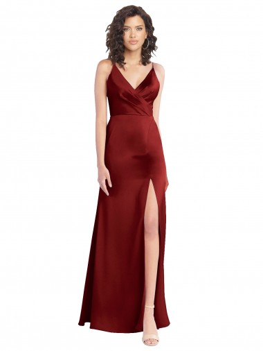 Faux Surplice Neckline Long Slim A-Line Formal Stretch Satin Bridesmaid Dress / Prom Dress Glasgow