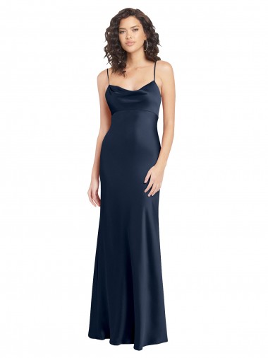 Cowl Neck Long Empire Waist Formal Stretch Satin Bridesmaid Dress with Open Back Glasgow