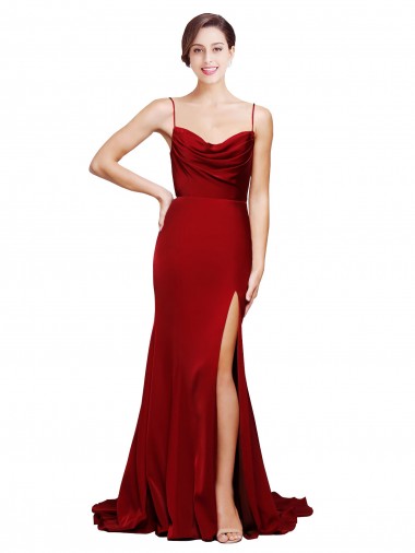 Cowl Front Neck Sweep Train Formal Stretch Satin Bridesmaid Dress / Prom Dress with High Side Split Glasgow
