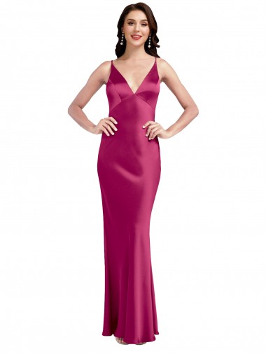 V-Neck Spaghetti Straps Slim Formal Stretch Satin Bridesmaid Dress / Prom Dress with Low Scoop Back Glasgow