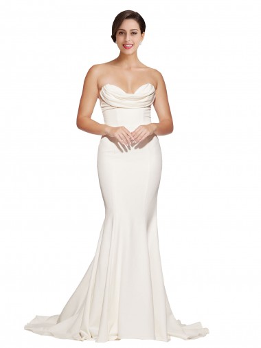 Strapless Cowl Neck Sweep Train Formal Stretch Satin Bridesmaid Dress / Prom Dress Glasgow