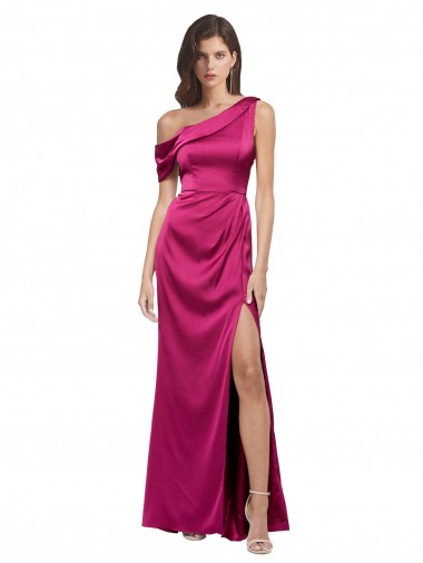 Off the Shoulder Short Sleeves Formal Stretch Satin Bridesmaid Dress / Prom Dress with Side Slit Glasgow