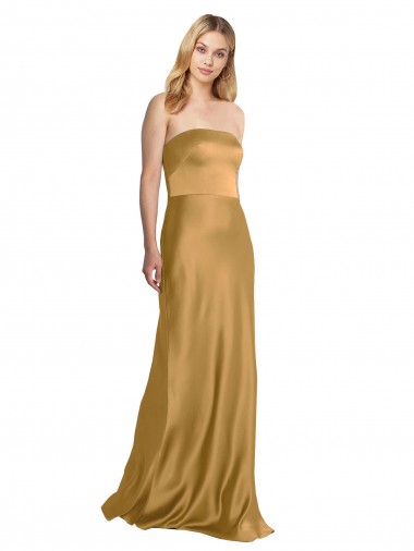 Sleek Strapless Long A-Line Formal Stretch Satin Bridesmaid Dress / Prom Dress Glasgow