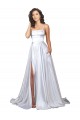 Simple A-Line Corset Style Pleated Long Stretch Satin Beach Wedding Dress with High Slit