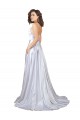 Simple A-Line Corset Style Pleated Long Stretch Satin Beach Wedding Dress with High Slit
