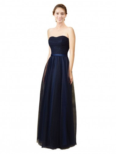 Elegant Lace and Tulle Long Strapless Bridesmaid Dress Glasgow