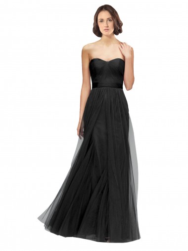 Long Tulle Bridesmaid Dress with Sweetheart Neckline and Belt Glasgow