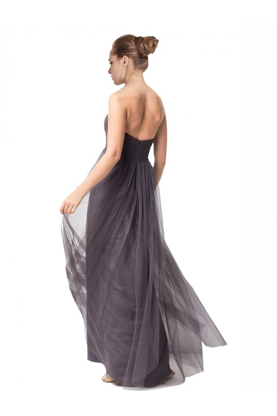 Long Sweetheart Tulle Bridesmaid Dress with Shirred Criss Cross Bodice