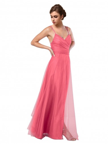 Flowy A-Line Tulle Bridesmaid Dress with Double Straps and V-Neck Glasgow