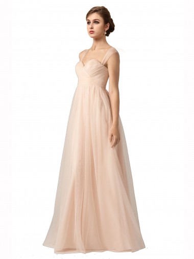 Illusion Sleeves Tulle Bridesmaid Dress with Shirred Bodice and Sweetheart Neckline Glasgow