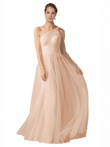 Illusion One Shoulder Tulle Bridesmaid Dress with Shirred Bodice Glasgow