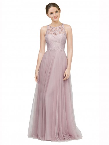 High Neck Long Tulle Bridesmaid Dress with Lace Bodice Glasgow