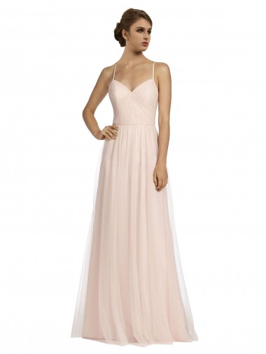 Long Draped Back A-Line Tulle Bridesmaid Dress with Pleated Bodice Glasgow