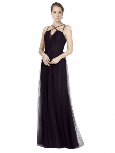 High Neck Long A-Line Tulle Bridesmaid Dress Glasgow