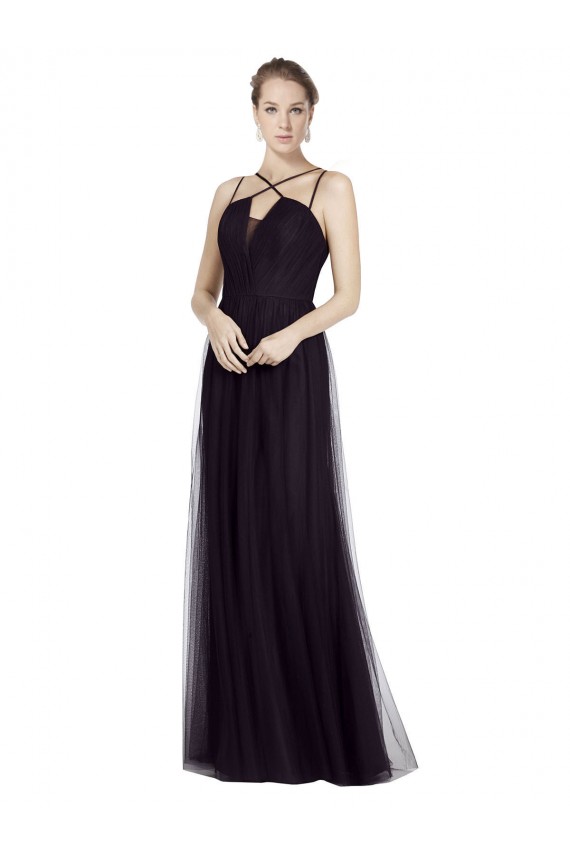 High Neck Long A-Line Tulle Bridesmaid Dress